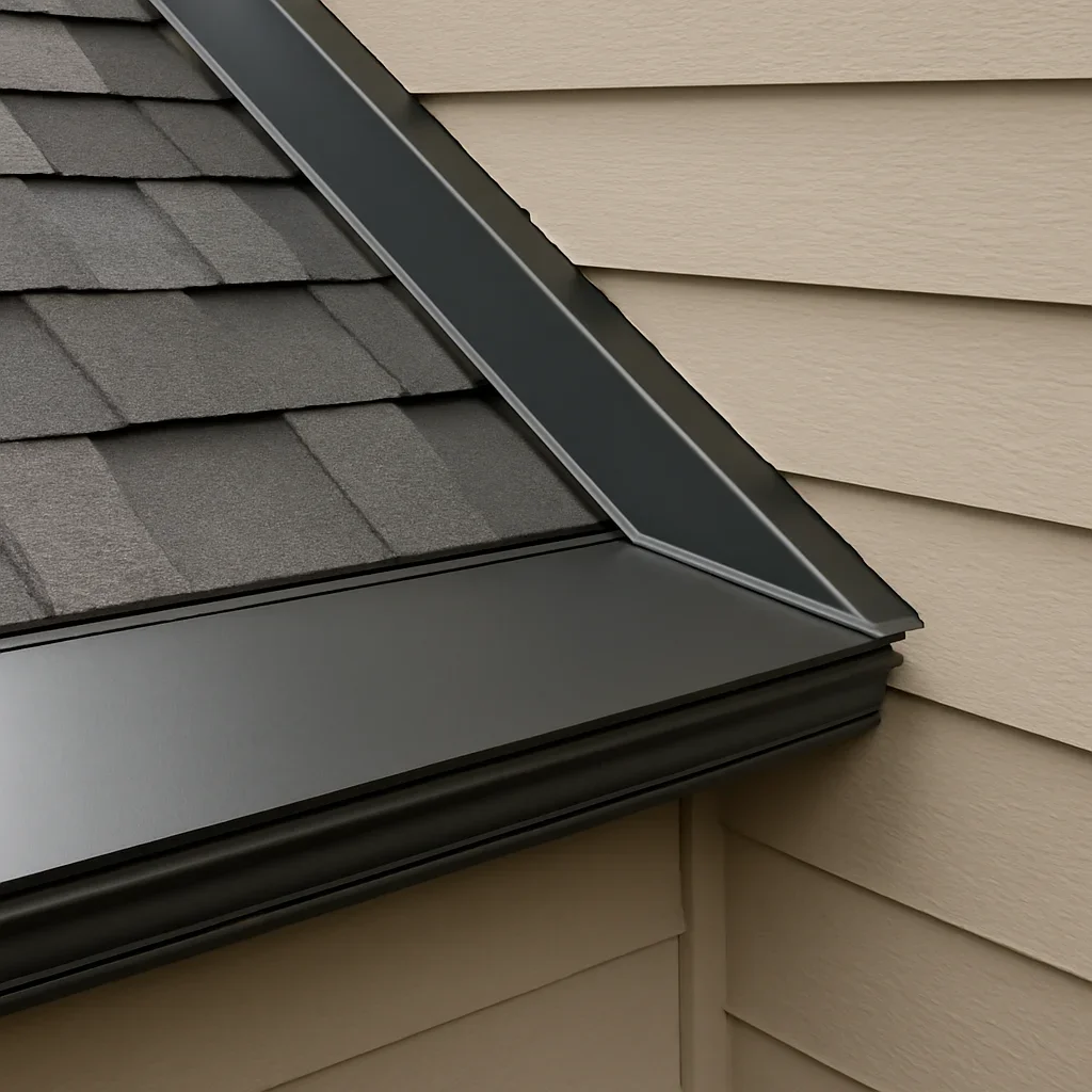 Close view of materials and flashing details used for Gold Star Roofing in British Columbia
