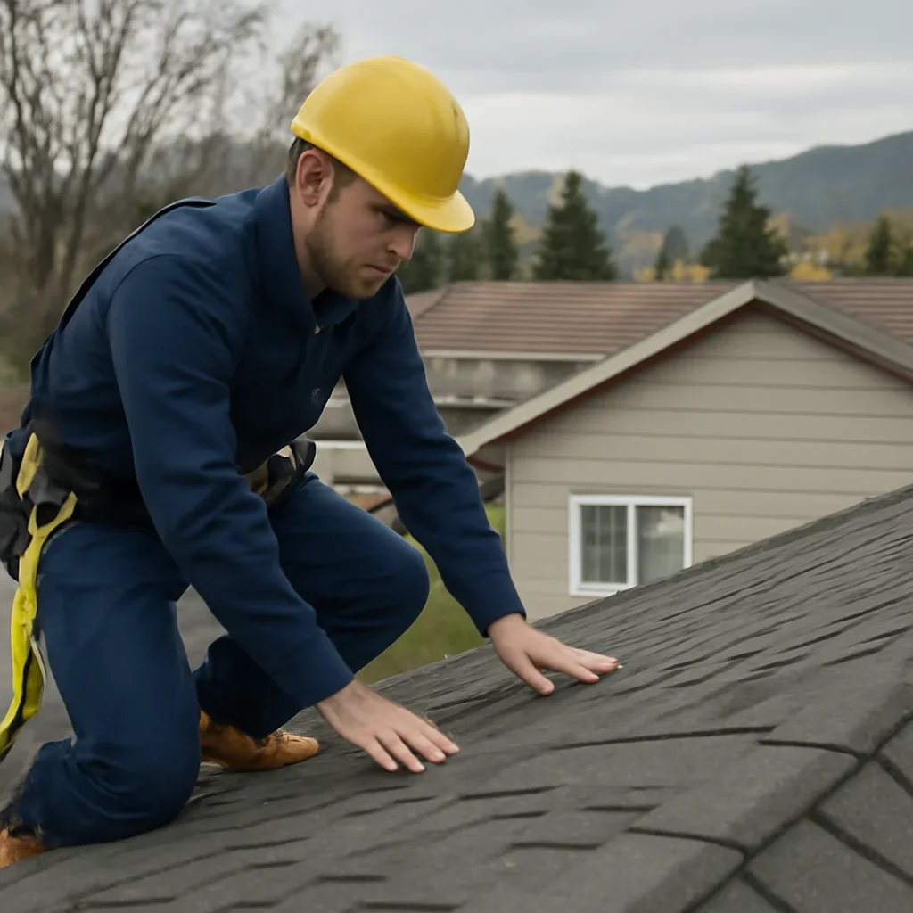 Roofing professional inspecting details for Gold Star Roofing in British Columbia